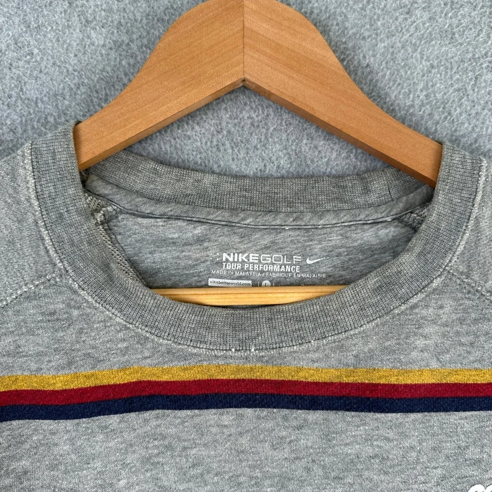 Nike Sweatshirt Mens L‎ Gray Golf Tour Performance Striped Crewneck Long Sleeve